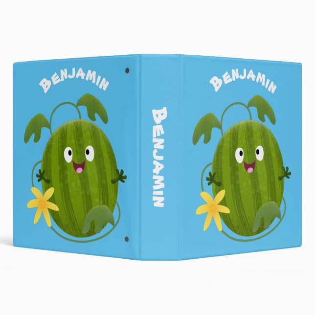 Cute happy smiling watermelon cartoon 3 ring binder (Background)