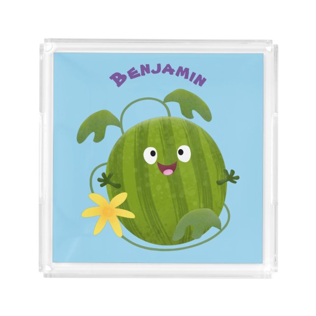 Cute happy smiling watermelon cartoon acrylic tray (Front)
