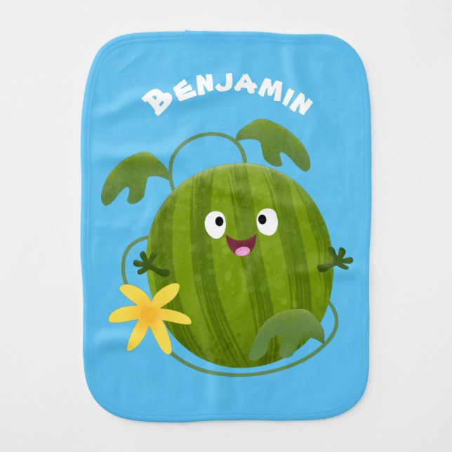 Cute happy smiling watermelon cartoon baby burp cloth (Front)