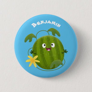 Cute happy smiling watermelon cartoon button