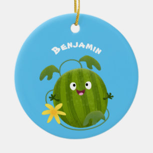 Cute happy smiling watermelon cartoon ceramic ornament
