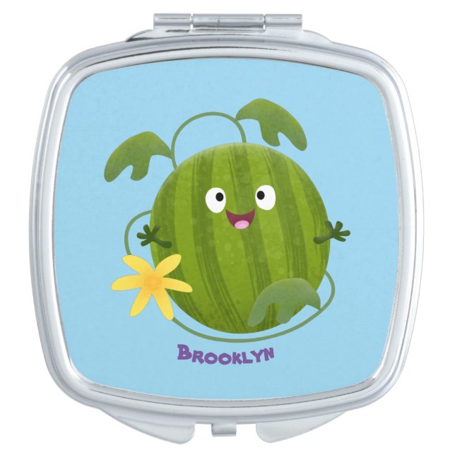 Cute happy smiling watermelon cartoon compact mirror (Front)
