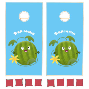 Cute happy smiling watermelon cartoon cornhole set