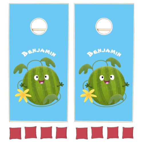 Cute happy smiling watermelon cartoon cornhole set