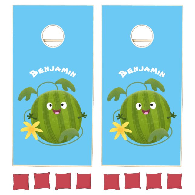 Cute happy smiling watermelon cartoon cornhole set (Set)