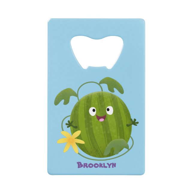 Cute happy smiling watermelon cartoon credit card bottle opener (Front)