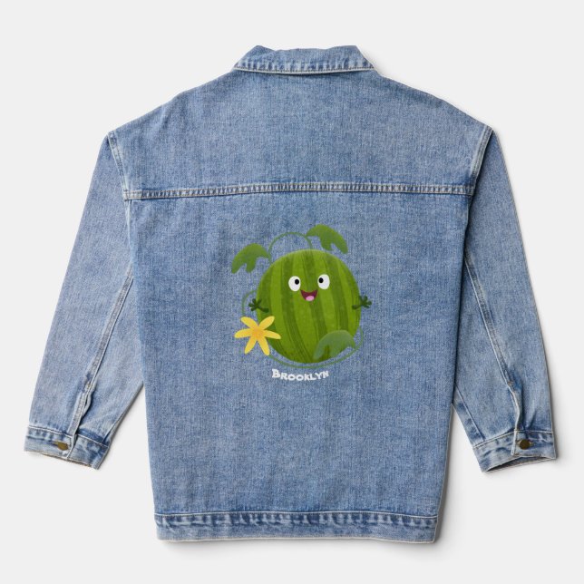 Cute happy smiling watermelon cartoon denim jacket (Back)