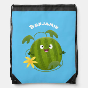 Cute happy smiling watermelon cartoon drawstring bag