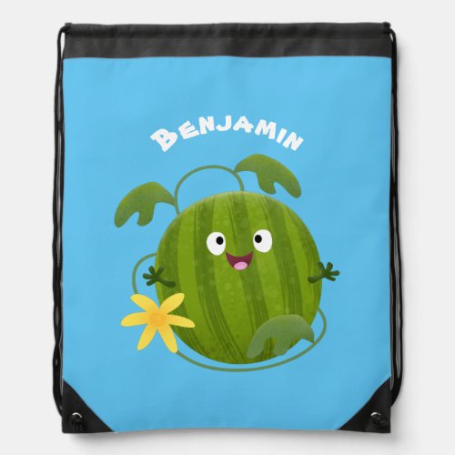 Cute happy smiling watermelon cartoon drawstring bag