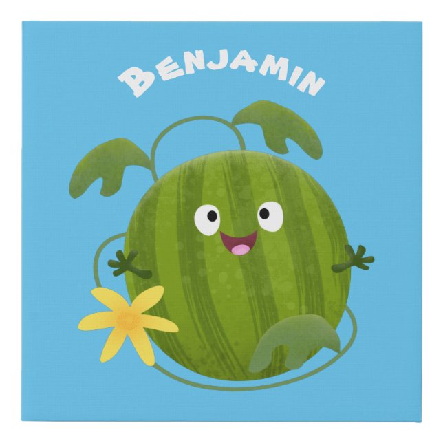 Cute happy smiling watermelon cartoon faux canvas print (Front)