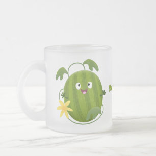 Cute happy smiling watermelon cartoon frosted glass coffee mug