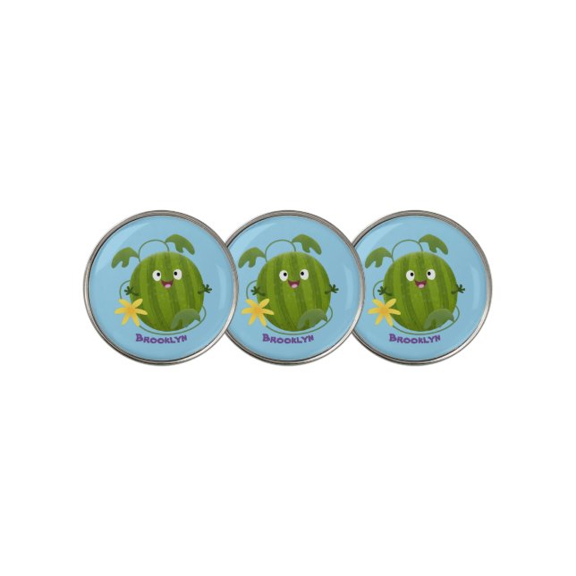 Cute happy smiling watermelon cartoon golf ball marker (3 Up)