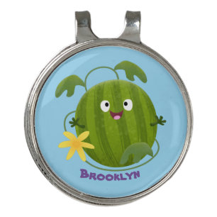 Cute happy smiling watermelon cartoon golf hat clip