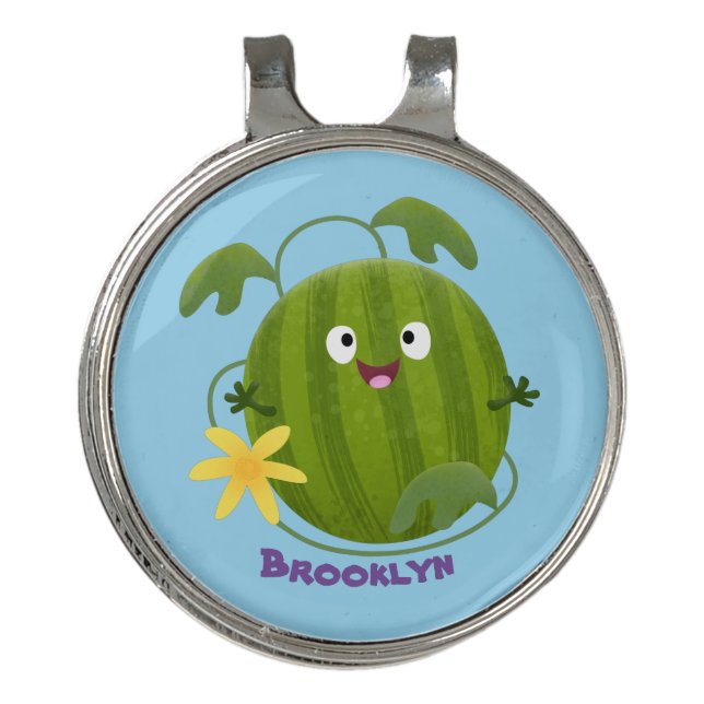 Cute happy smiling watermelon cartoon golf hat clip (Front)