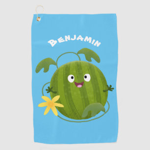 Cute happy smiling watermelon cartoon golf towel