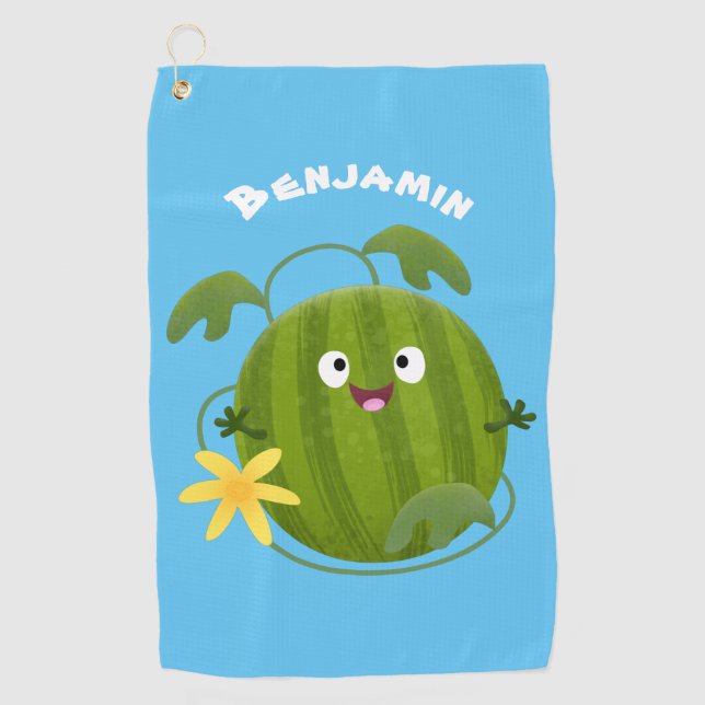 Cute happy smiling watermelon cartoon  golf towel (Front)