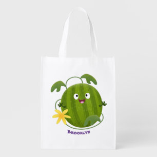 Cute happy smiling watermelon cartoon grocery bag