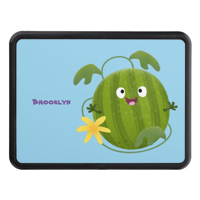 Cute happy smiling watermelon cartoon hitch cover (Front)