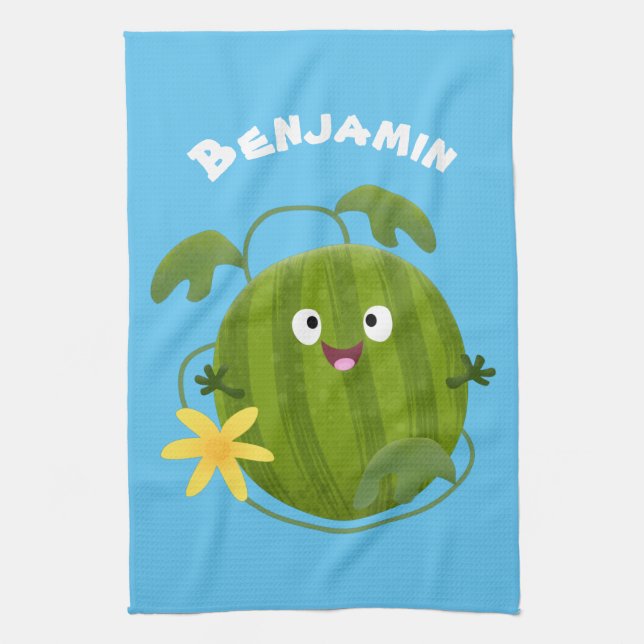 Cute happy smiling watermelon cartoon kitchen towel (Vertical)