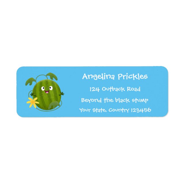 Cute happy smiling watermelon cartoon label (Front)