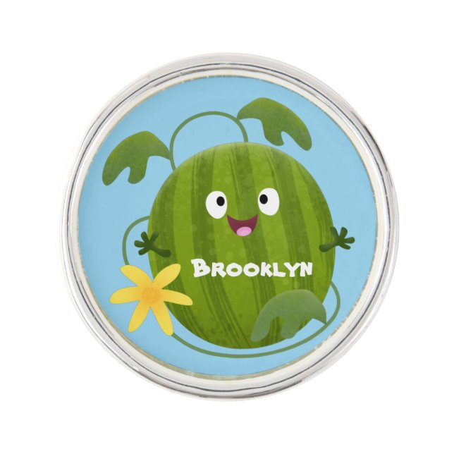 Cute happy smiling watermelon cartoon lapel pin (Front)