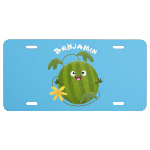 Cute happy smiling watermelon cartoon license plate