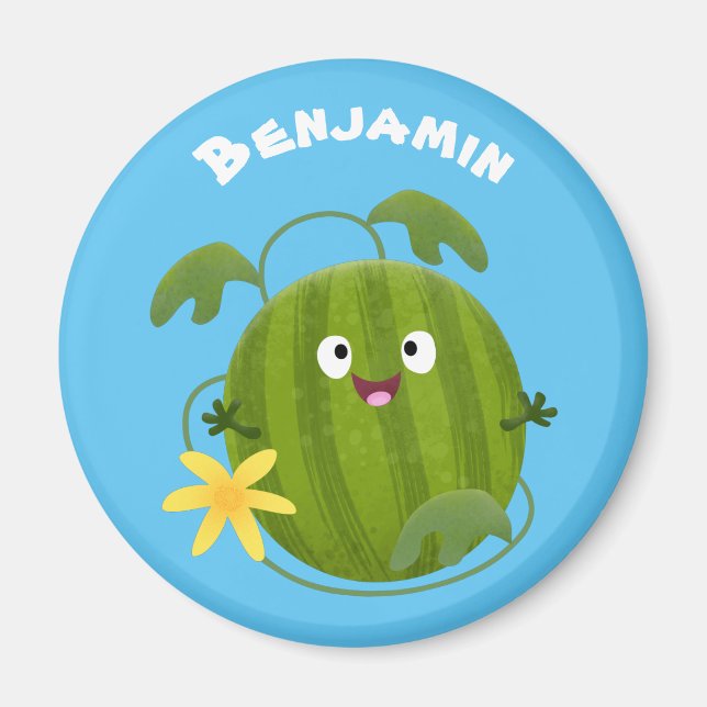 Cute happy smiling watermelon cartoon  magnet (Front)