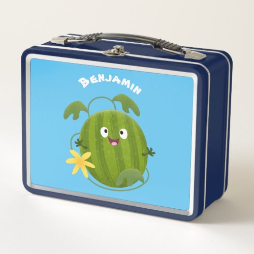 Cute happy smiling watermelon cartoon metal lunch box