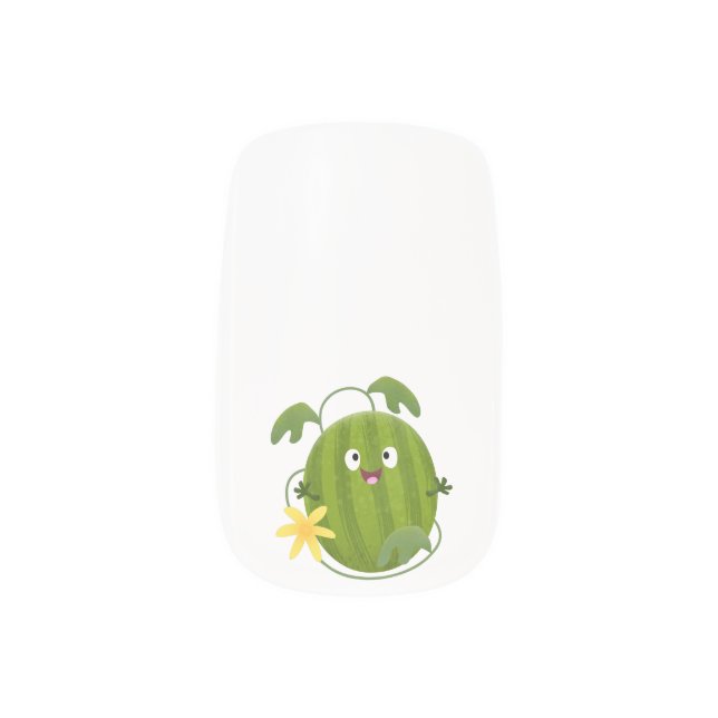 Cute happy smiling watermelon cartoon minx nail art (Left Thumb)
