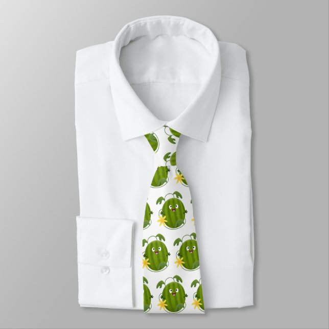 Cute happy smiling watermelon cartoon neck tie (Tied)