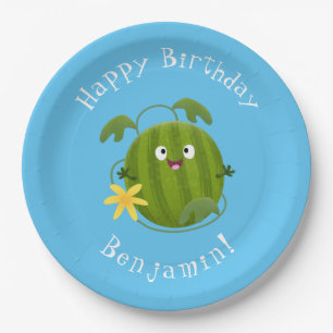 Cute happy smiling watermelon cartoon paper plates
