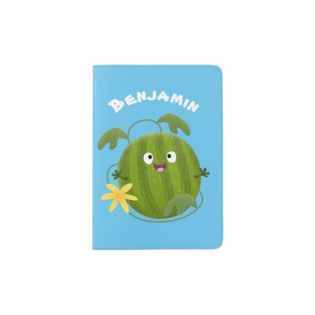 Cute happy smiling watermelon cartoon passport holder (Front)