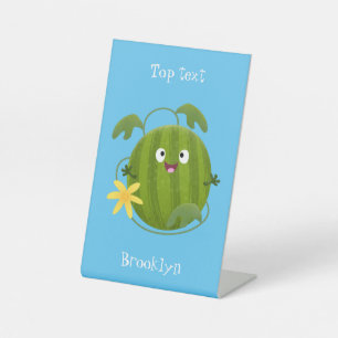 Cute happy smiling watermelon cartoon pedestal sign