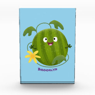 Cute happy smiling watermelon cartoon photo block