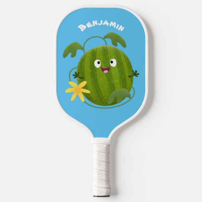 Cute happy smiling watermelon cartoon pickleball paddle (Front)