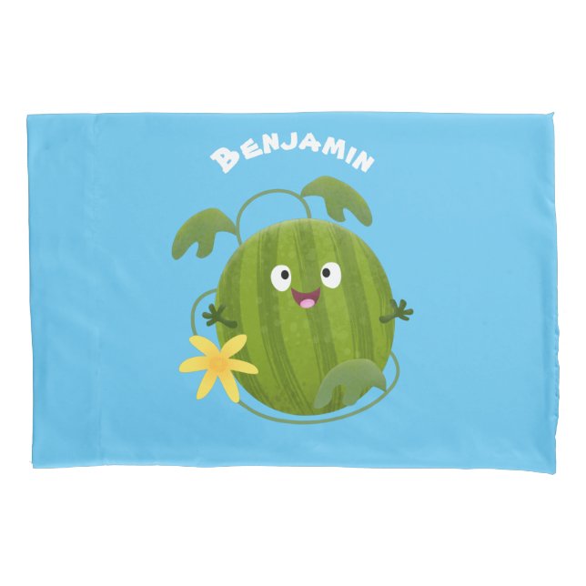 Cute happy smiling watermelon cartoon pillow case (Front)