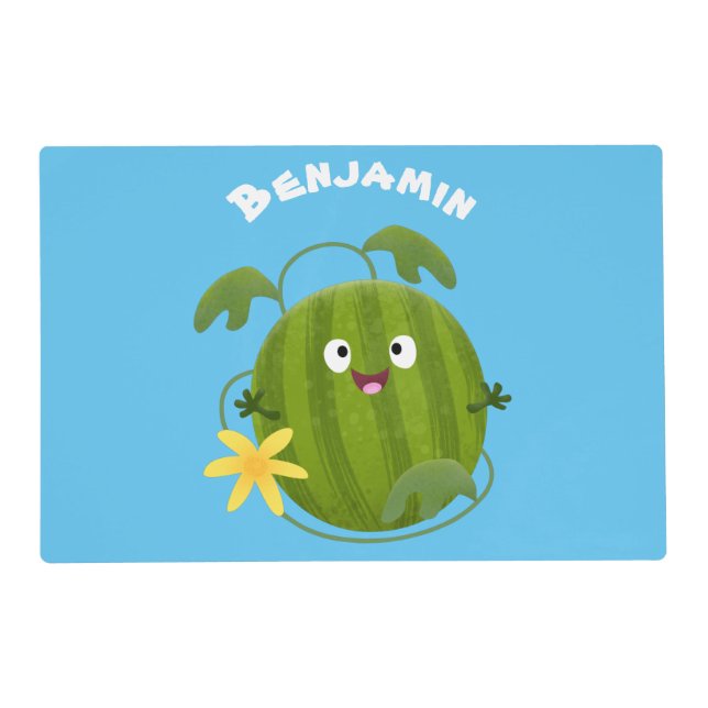 Cute happy smiling watermelon cartoon placemat (Front)