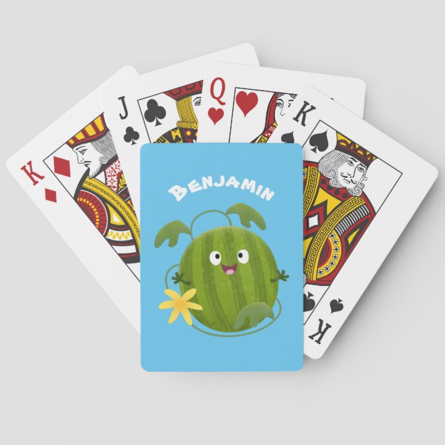 Cute happy smiling watermelon cartoon poker cards (Back)