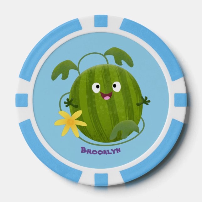 Cute happy smiling watermelon cartoon poker chips (Front)