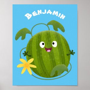 Cute happy smiling watermelon cartoon poster