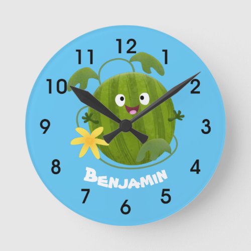 Cute happy smiling watermelon cartoon  round clock