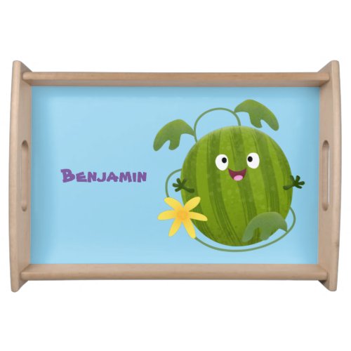 Cute happy smiling watermelon cartoon serving tray