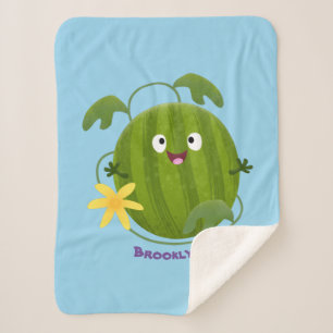 Cute happy smiling watermelon cartoon sherpa blanket