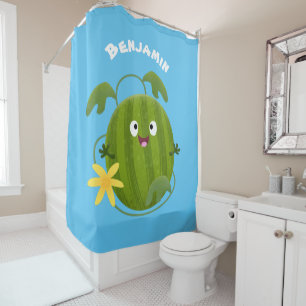 Cute happy smiling watermelon cartoon shower curtain