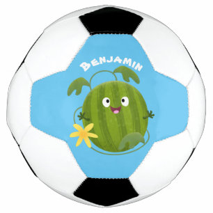 Cute happy smiling watermelon cartoon soccer ball