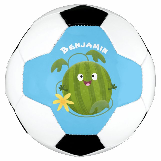 Cute happy smiling watermelon cartoon soccer ball (Front)
