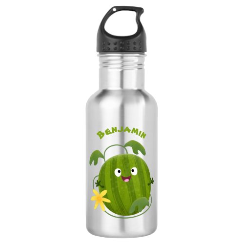 Cute happy smiling watermelon cartoon stainless steel water bottle