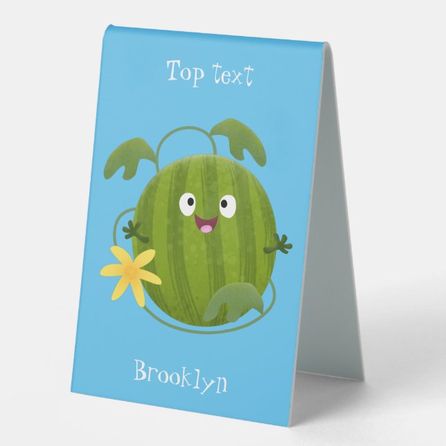 Cute happy smiling watermelon cartoon table tent (Front)