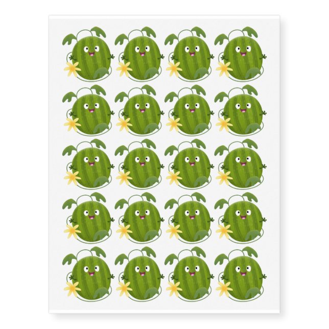 Cute happy smiling watermelon cartoon temporary tattoos (Front)
