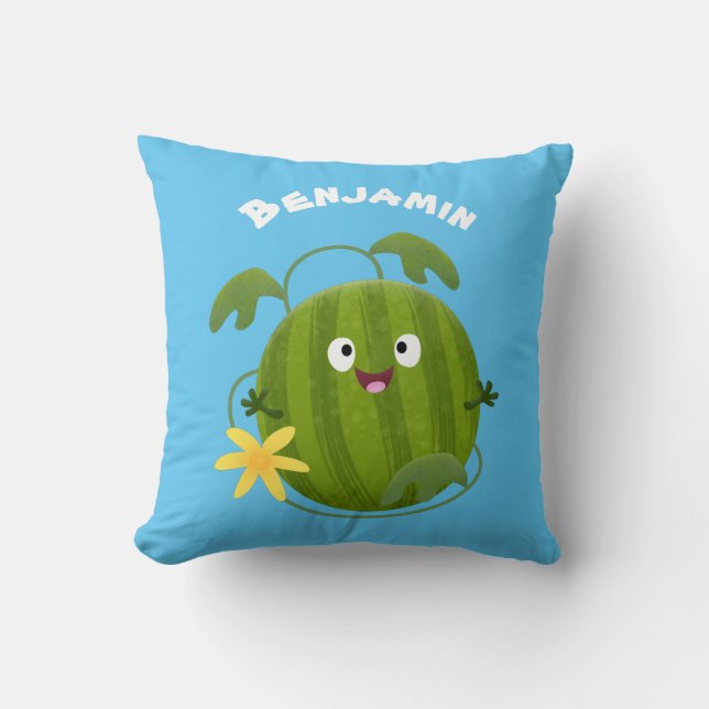 Cute happy smiling watermelon cartoon  throw pillow (Front)